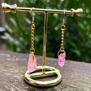 Cotton Candy Kisses Pink Aura Crystal Quartz Earrings Handcrafted